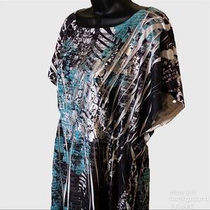 Style  & Co cinched waist top blue & chrome